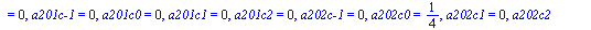 `assign`(sln1, {`a101c-1` = 0, a101c0 = `/`(1, 2), a101c1 = 0, a101c2 = 0, `a102c-1` = 0, a102c0 = 0, a102c1 = 0, a102c2 = 0, `a201c-1` = 0, a201c0 = 0, a201c1 = 0, a201c2 = 0, `a202c-1` = 0, a202c0 =...