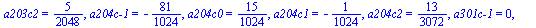 `assign`(sln2, {`a101c-1` = 0, a101c0 = `/`(1, 2), a101c1 = 0, a101c2 = 0, `a102c-1` = 0, a102c0 = 0, a102c1 = 0, a102c2 = 0, `a103c-1` = `/`(243, 1024), a103c0 = `/`(225, 1024), a103c1 = `/`(13, 1024...