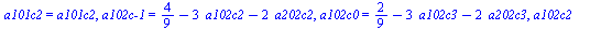 `assign`(sln2, {`a101c-1` = `+`(`/`(1, 9), a101c2, `-`(`*`(2, `*`(`a201c-1`)))), `a101c-2` = `+`(`-`(`/`(1, 9)), a101c1, `-`(`*`(2, `*`(`a201c-2`)))), a101c1 = a101c1, a101c2 = a101c2, `a102c-1` = `+`...