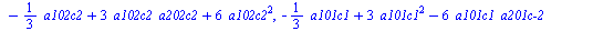 `assign`(eq3, {`+`(`*`(3, `*`(a101c2, `*`(`a201c-1`))), `*`(3, `*`(a101c1, `*`(`a201c-2`))), `*`(`/`(1, 3), `*`(a102c3)), `*`(3, `*`(a102c3, `*`(a202c3))), `*`(6, `*`(`^`(a102c3, 2))), `-`(`*`(`/`(1, ...