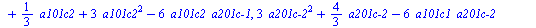 `assign`(eq3, {`+`(`*`(3, `*`(a101c2, `*`(`a201c-1`))), `*`(3, `*`(a101c1, `*`(`a201c-2`))), `*`(`/`(1, 3), `*`(a102c3)), `*`(3, `*`(a102c3, `*`(a202c3))), `*`(6, `*`(`^`(a102c3, 2))), `-`(`*`(`/`(1, ...