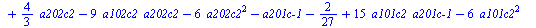 `assign`(eq3, {`+`(`*`(3, `*`(a101c2, `*`(`a201c-1`))), `*`(3, `*`(a101c1, `*`(`a201c-2`))), `*`(`/`(1, 3), `*`(a102c3)), `*`(3, `*`(a102c3, `*`(a202c3))), `*`(6, `*`(`^`(a102c3, 2))), `-`(`*`(`/`(1, ...