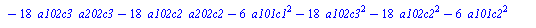 `assign`(eq3, {`+`(`*`(3, `*`(a101c2, `*`(`a201c-1`))), `*`(3, `*`(a101c1, `*`(`a201c-2`))), `*`(`/`(1, 3), `*`(a102c3)), `*`(3, `*`(a102c3, `*`(a202c3))), `*`(6, `*`(`^`(a102c3, 2))), `-`(`*`(`/`(1, ...