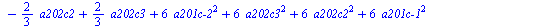 `assign`(eq3, {`+`(`*`(3, `*`(a101c2, `*`(`a201c-1`))), `*`(3, `*`(a101c1, `*`(`a201c-2`))), `*`(`/`(1, 3), `*`(a102c3)), `*`(3, `*`(a102c3, `*`(a202c3))), `*`(6, `*`(`^`(a102c3, 2))), `-`(`*`(`/`(1, ...
