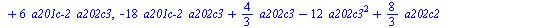 `assign`(eq4, {`+`(`-`(`*`(`/`(2, 3), `*`(`a201c-1`))), `*`(12, `*`(`^`(`a201c-1`, 2))), `*`(6, `*`(a202c2, `*`(`a201c-1`))), `*`(`/`(2, 3), `*`(`a201c-2`)), `*`(12, `*`(`^`(`a201c-2`, 2))), `*`(6, `*...