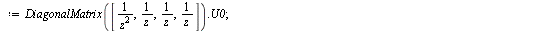 `assign`(U0, Matrix(4, 4, IdentityMatrix(4))); -1; `assign`(U0[[1, 3], [1, 3]], `+`(`*`(`/`(1, 2), `*`(sqrt(2), `*`(`<|>`(`<,>`(1, 1), `<,>`(1, -1))))))); -1; `assign`(U0, Typesetting:-delayDotProduct...